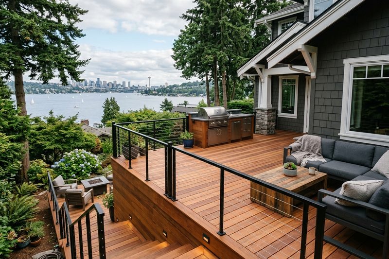 Fresh stained wood patio deck