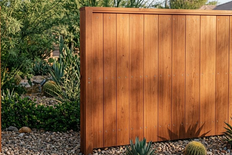 New wooden fence with slats